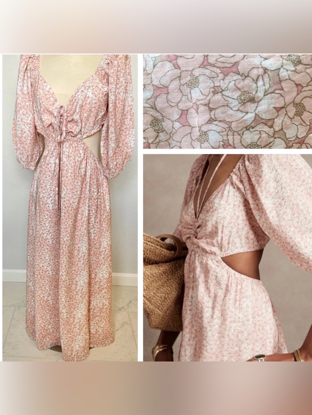 Banana Republic Pink Floral Cutout Maxi Dress